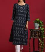 Navy blue printed cotton kurta