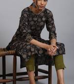 Janasya Brown printed cotton kurta