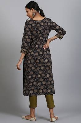 Janasya Brown printed cotton kurta 4