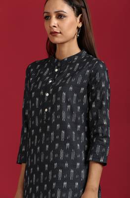 Grey printed cotton kurta 4