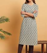 Janasya Green printed cotton kurta