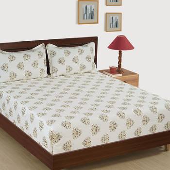 50  Geometric Print Cotton Satin Double Bed Sheet with   Pillow Cover 3