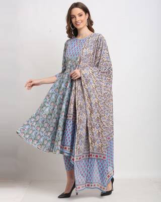 Blue printed cotton ethnic-kurtis 1
