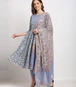 Blue printed cotton ethnic-kurtis