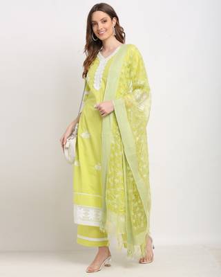 Green embroidered cotton ethnic-kurtis 3