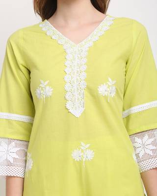 Green embroidered cotton ethnic-kurtis 4