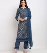 Blue printed cotton ethnic-kurtis