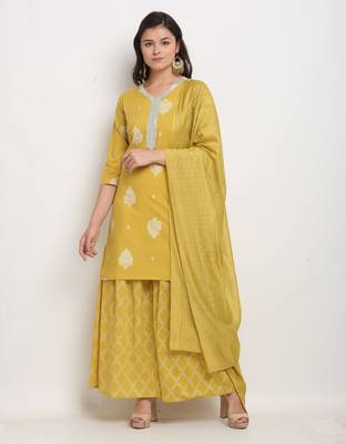 Rajnandini Yellow printed cotton ethnic-kurtis 1