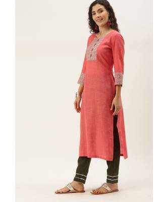 Women Yellow Cotton Print Patch Straight Kurta 1