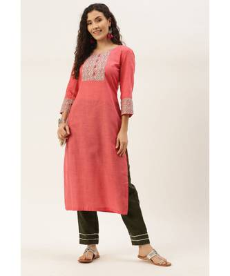 Women Yellow Cotton Print Patch Straight Kurta 2
