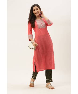Women Yellow Cotton Print Patch Straight Kurta 3