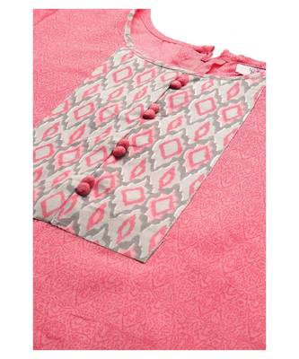Women Yellow Cotton Print Patch Straight Kurta 4