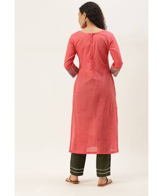 Women Yellow Cotton Print Patch Straight Kurta 5
