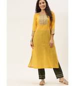 Women Orange Cotton Print Patch Straight Kurta