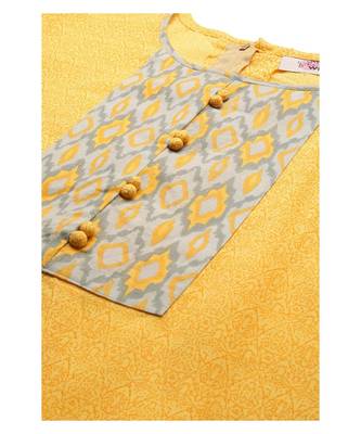 Women Orange Cotton Print Patch Straight Kurta 3