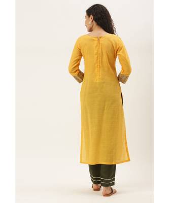 Women Orange Cotton Print Patch Straight Kurta 5