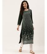 Women's Green Khadi Print American Crape Kurti