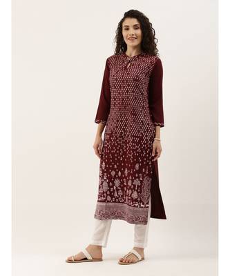 Women's Maroon Khadi Print American Crape Kurti 1