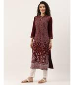 Women's Maroon Khadi Print American Crape Kurti