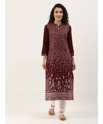 Women's Maroon Khadi Print American Crape Kurti 2