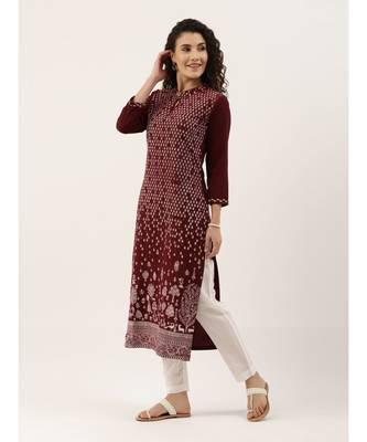 Women's Maroon Khadi Print American Crape Kurti 3