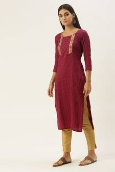 Magenta chinon embroidered With sequins Work kurta