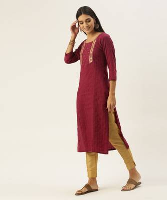 Magenta chinon embroidered With sequins Work kurta 3