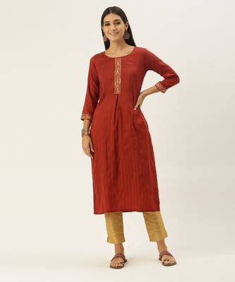 Rust chinon embroidered With sequins Work kurta 1