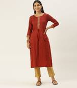 Rust chinon embroidered With sequins Work kurta