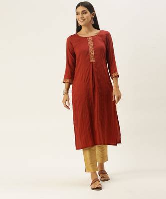 Rust chinon embroidered With sequins Work kurta 2