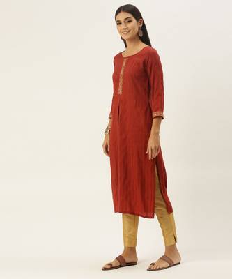 Rust chinon embroidered With sequins Work kurta 3