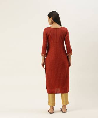 Rust chinon embroidered With sequins Work kurta 4