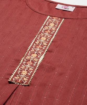 Rust chinon embroidered With sequins Work kurta 5
