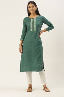 Teal green chinon embroidered With sequins Work kurta
