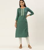 Teal green chinon embroidered With sequins Work kurta