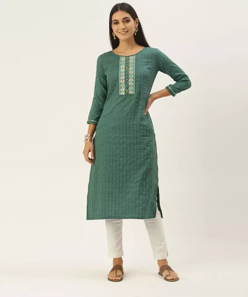 Teal green chinon embroidered With sequins Work kurta