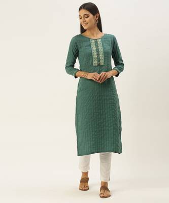 Teal green chinon embroidered With sequins Work kurta 3