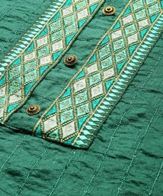 Teal green chinon embroidered With sequins Work kurta 5