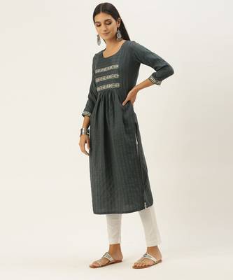 Grey chinon embroidered With sequins Work kurta 1