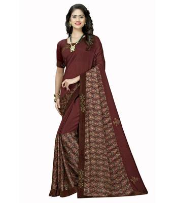 Brown abstract print half & half georgette saree embellished with decorative stones 1