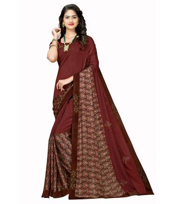 Brown abstract print half & half georgette saree embellished with decorative stones 3