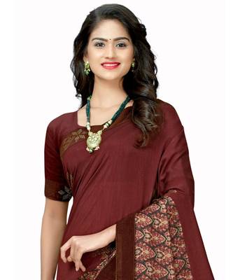 Brown abstract print half & half georgette saree embellished with decorative stones 4