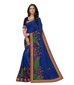 Blue Soft chiffon peacock printed saree with  blouselace border and unstitched blouse