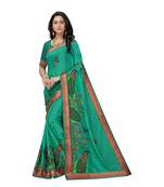 Green Soft chiffon peacock printed saree with  blouselace border and unstitched blouse