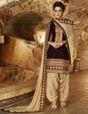 Brown Cotton unstitched salwar with dupatta 1