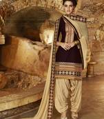Brown Cotton unstitched salwar with dupatta