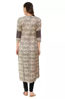 Cream printed cotton ethnic-kurtis