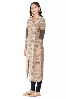 Cream printed cotton ethnic-kurtis