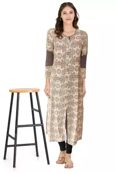 Cream printed cotton ethnic-kurtis