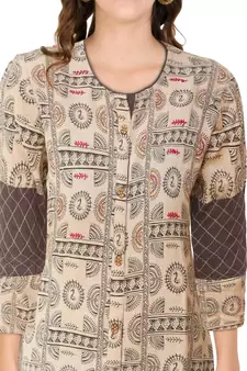 Cream printed cotton ethnic-kurtis